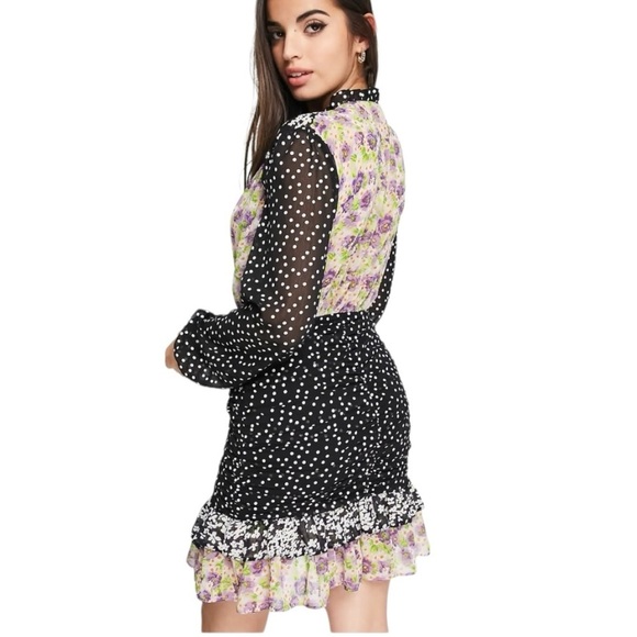 ASOS Floral Print Ruched Long Sleeves Mini Dress Size 2 - Picture 3 of 9